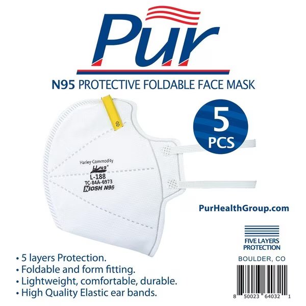 N95 General Purpose Face Mask White One Size Fits Most 5 pk, 5PK, Pur, Mfr#: 64032
