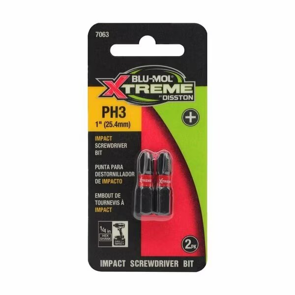 SCREWDRIVER BIT PHILIPS#3 1in. 2PK, Blu-Mol Xtreme, Mfr#: E0217063