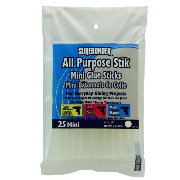 .27 in. D X 4 in. L All Purpose Mini Glue Sticks Clear, 25PK, Surebonder, Mfr#: DT-25