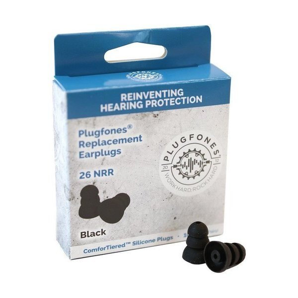 ComforTiered 26 dB Silicone Replacement Ear Plugs Black 5 pair, Plugfones, Mfr#: PRP-SB10