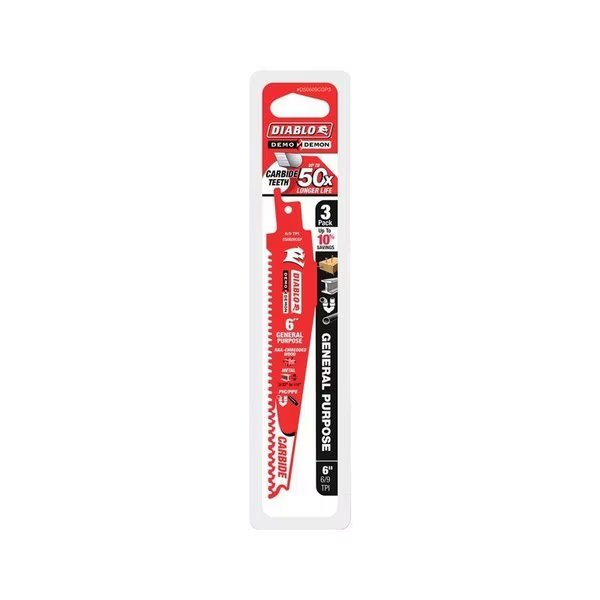 Demo Demon 6 in. Carbide Reciprocating Saw Blade 6/9 TPI 3 pk, Diablo, Mfr#: DS0609CGP3