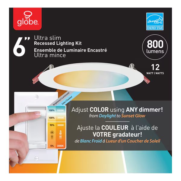 RECESS LIGHT KIT  6"" WHT, Globe Electric, Mfr#: 91416
