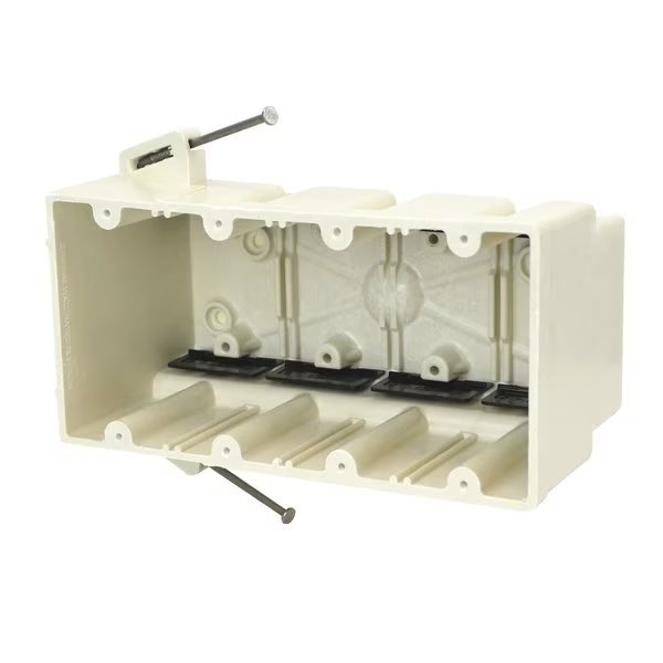 Electrical Box, 75 cu in, Wall Box Type, 4 Gang(s), Fiberglass, Rectangular Shape, Allied Moulded Products, Mfr#: 4304-NK