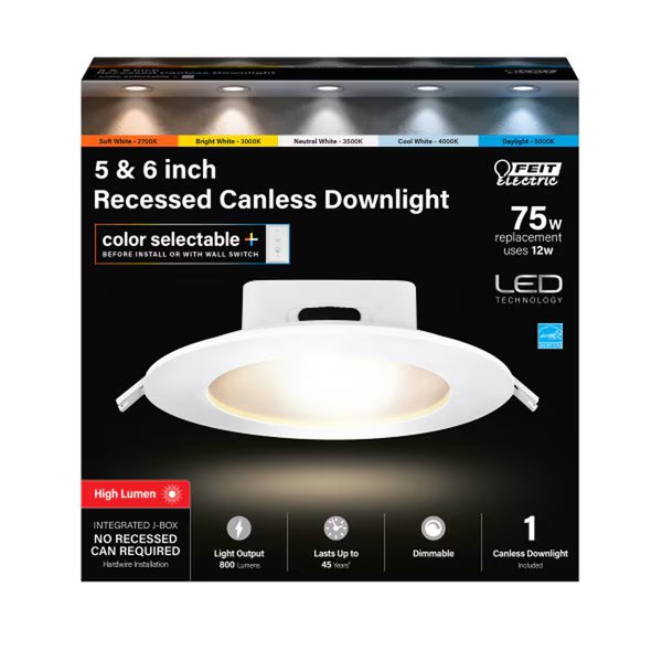 LED JBX DWNLGHT 5-6"" 75W, Feit Electric, Mfr#: LEDR56JBX/6WYCA