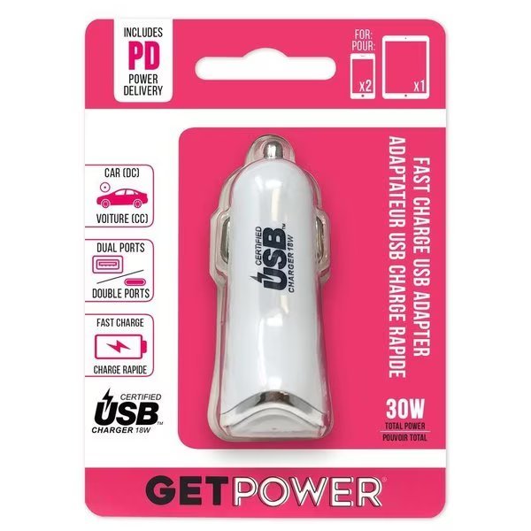 GetPower Dual USB Car Adapter 1 pk, Get Power, Mfr#: GP-DC2USB-PD