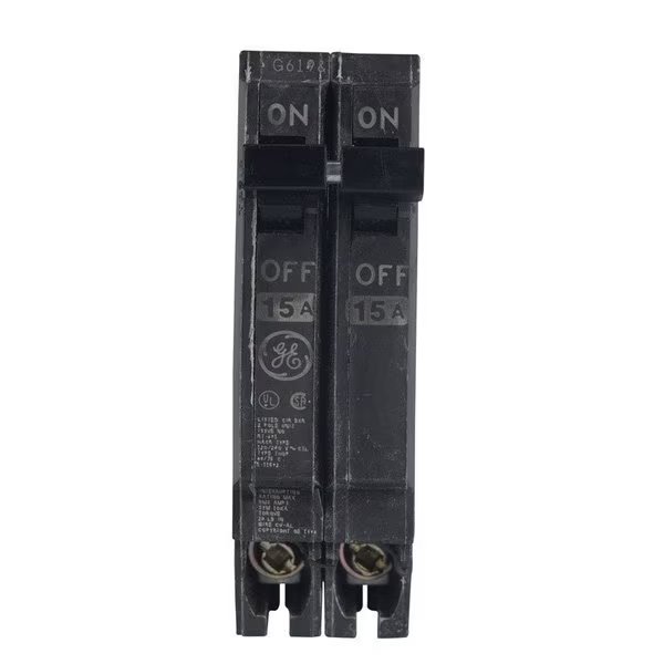 Circuit Breaker, THQP Series, 15A, 2 Pole, 120/240V AC, 10kA at 120/240V AC, Ge Current, Mfr#: THQP215