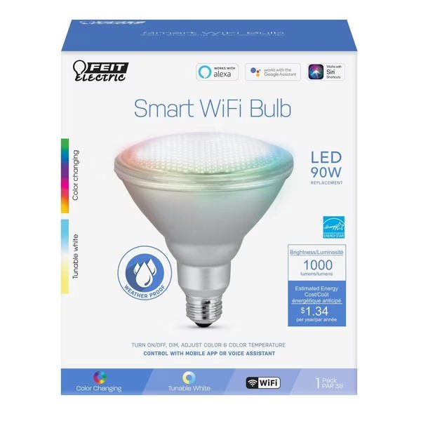 PAR38 E26 (Medium) LED Smart Bulb Color Changing 90 W, Feit Electric, Mfr#: PAR38/RGBWCA/AG