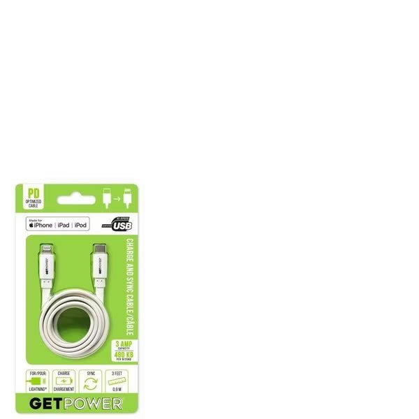 GetPower White Hi-Speed Lightning to USB-C For Apple 3 ft. L, Get Power, Mfr#: GP-USBC-ACL