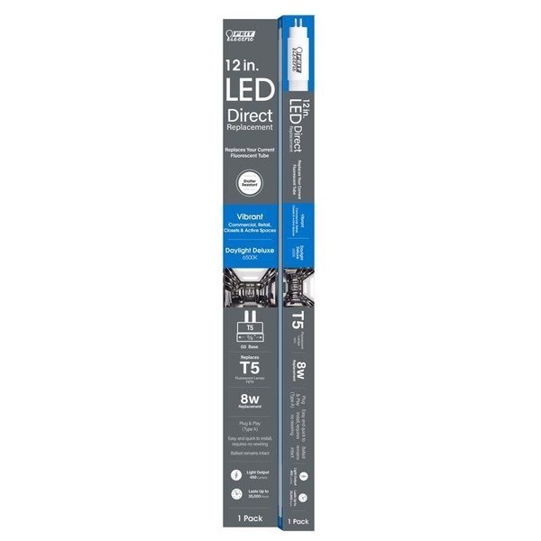 General Purpose Daylight Deluxe 12 in. Bi-Pin Linear LED Linear Lamp 8 Watt Equivale, 6PK, Feit Electric, Mfr#: T512/865/LED