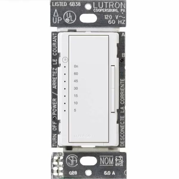 COUNTDOWN TIMER WT 150W, Lutron, Mfr#: MA-T51MNH-WH