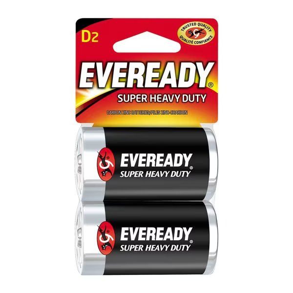 Super Heavy Duty D Zinc Carbon Batteries 2 pk Carded, 2PK, Eveready, Mfr#: 1250SW-2