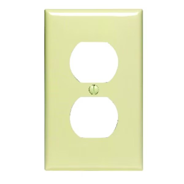 Ivory 1 gang Nylon Duplex Outlet Wall Plate, Leviton, Mfr#: 80703-00I