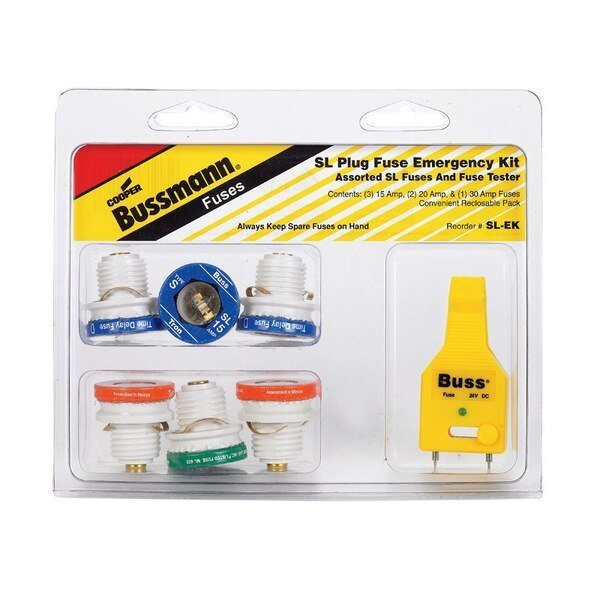 Plug Fuse Kit, SL Series, 6 Fuses Included 15 A to 30 A, 125V AC, Eaton Bussmann, Mfr#: SL-EK