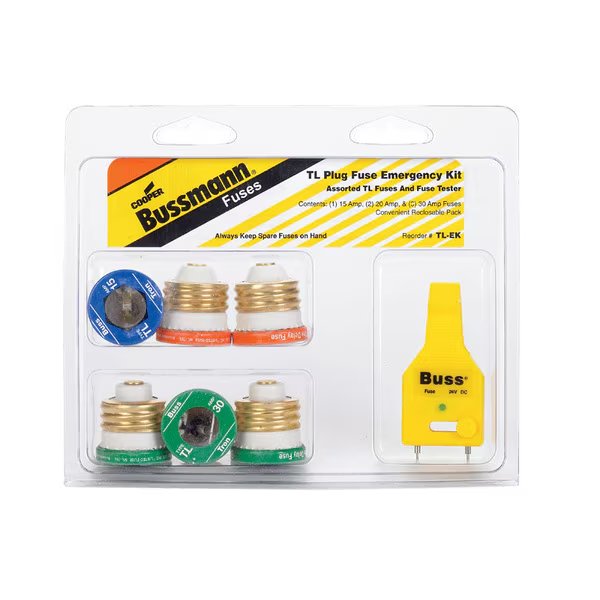 Plug Fuse Kit, TL Series, 6 Fuses Included 15 A to 30 A, 125V AC, Eaton Bussmann, Mfr#: TL-EK