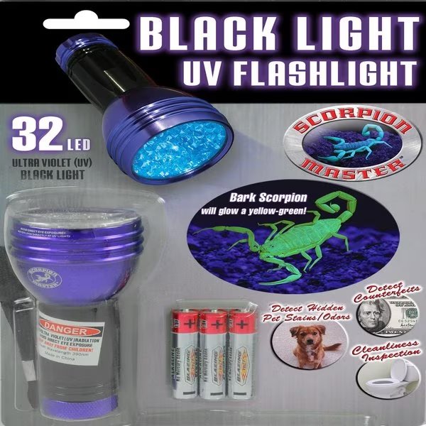 Scorpion 32 LED Black/Purple LED UV Flashlight AAA Battery, Scorpion Master, Mfr#: 302480