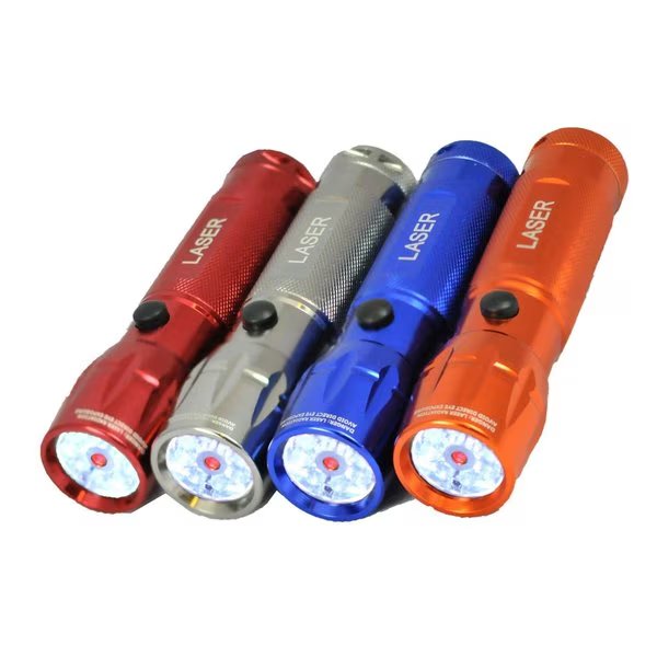 8 LED 48 lm Assorted LED Flashlight w/Laser Pointer AAA Battery, Blazing Ledz, Mfr#: 900217