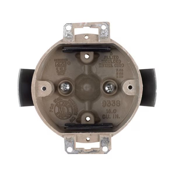 Electrical Box, 14 cu in, Ceiling Box Type, 1 Gang(s), Fiberglass, Round Shape, Allied Moulded Products, Mfr#: H9338=ESK