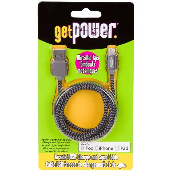 GetPower 3 ft. L Lightning Cable, Get Power, Mfr#: GP-USB-BRL
