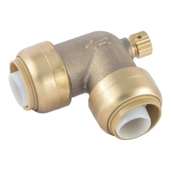 Push to Connect 3/4 in. PTC X 3/4 in. D PTC Brass 90 Degree Elbow w/Drain, Sharkbite, Mfr#: U5256LFA