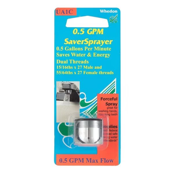 SaverSprayer Dual Thread 15/16 in.- 27M x 55/64 in.-27F Chrome Faucet Aerator, Whedon, Mfr#: UA1C