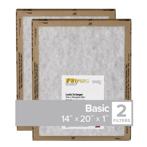 14 in. W X 20 in. H X 1 in. D Synthetic 1 MERV Flat Panel Filter , 2PK, Filtrete, Mfr#: FPL05-2PK-24