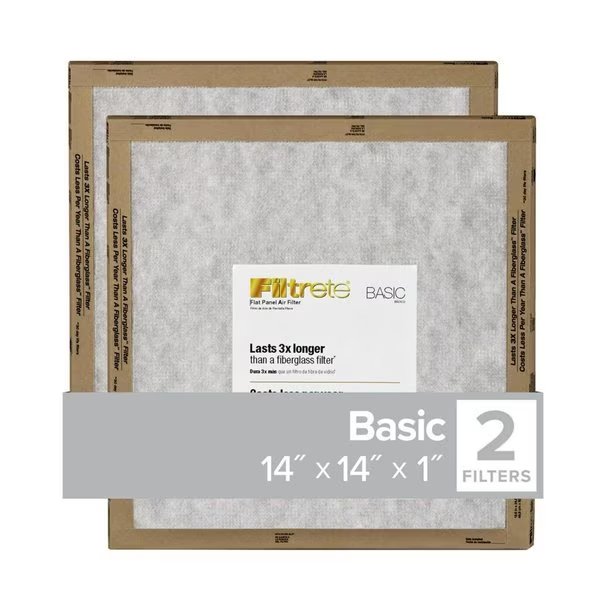 14 in. W X 14 in. H X 1 in. D Synthetic 1 MERV Flat Panel Filter , PK2, Filtrete, Mfr#: FPL11-2PK-24