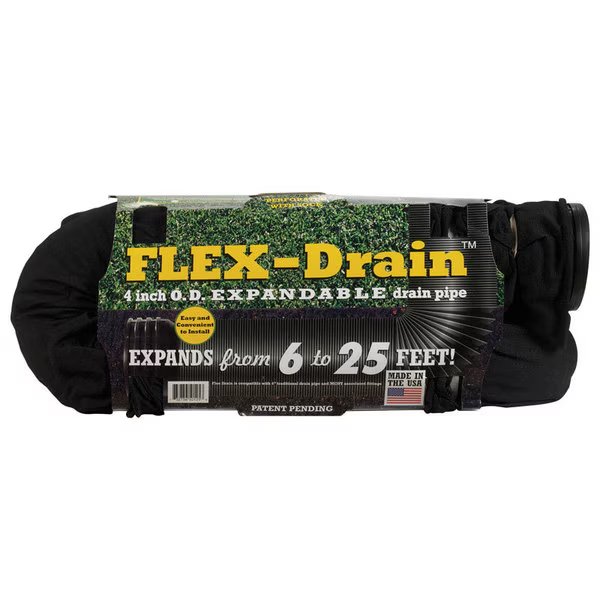 DRAIN PIPE W/SOCK 4""X25', Flex-Drain, Mfr#: 51510
