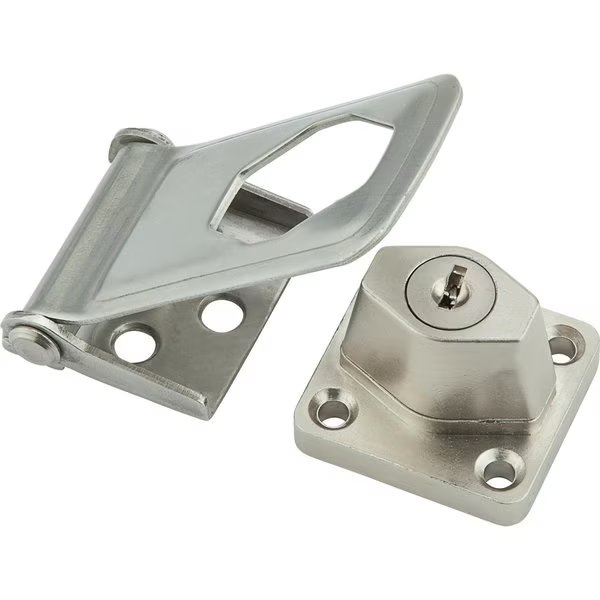 Brushed Stainless Steel 3-1/2 in. L Keyed Hasp Lock, National Hardware, Mfr#: N102-804