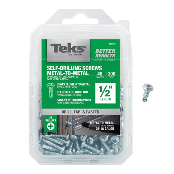 Self-Drilling Screw, #8 x 1/2 in, Zinc Plated Steel Pan Head Phillips Drive, Itw, Mfr#: 21360