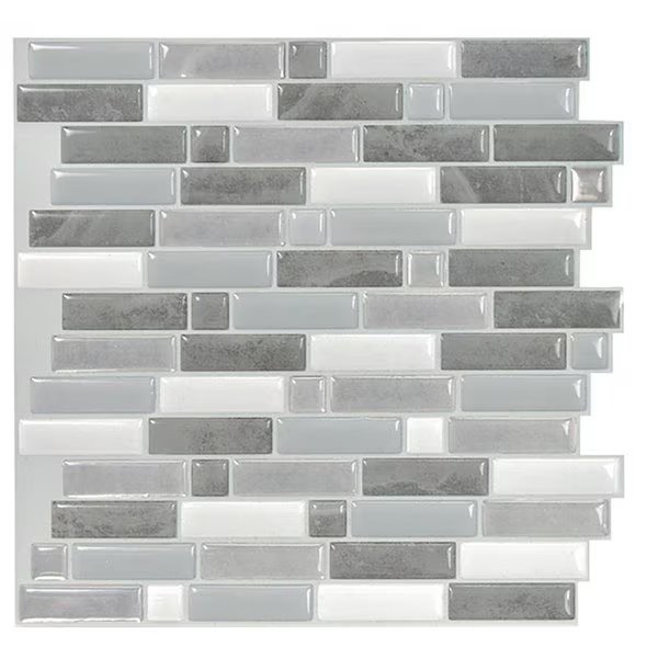 9.36 in. W X 9.73 in. L Gray/White Mosaic Vinyl Adhesive Wall Tile 4 pc, Smart Tiles, Mfr#: SM1111G-04-QG