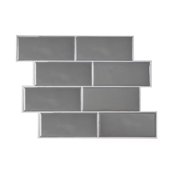 8.38 in. W X 11.56 in. L Gray Mosaic Vinyl Adhesive Wall Tile 4 pc, Smart Tiles, Mfr#: SM1064-4
