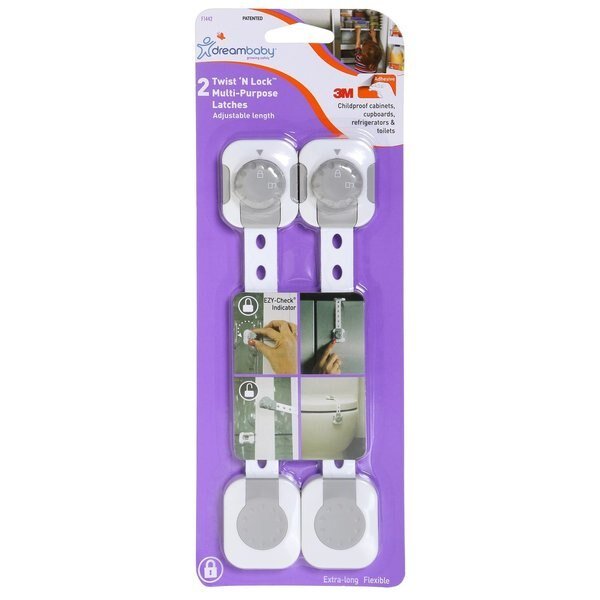 Dreambaby Twist 'N Lock Gray/White Plastic Adhesive Multi-Use Latch , 2PK, Dreambaby, Mfr#: L1442