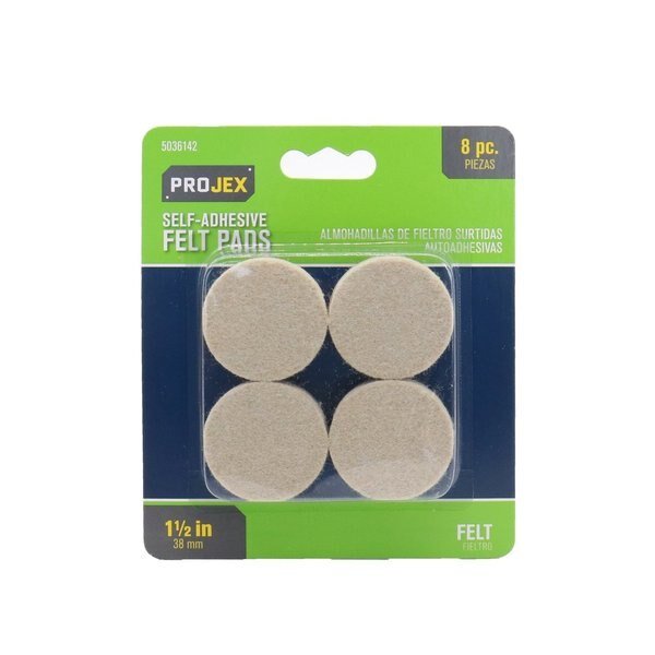 Felt Self Adhesive Protective Pad White Round 1-1/2 in. W 8 pk, 8PK, Projex, Mfr#: P0095