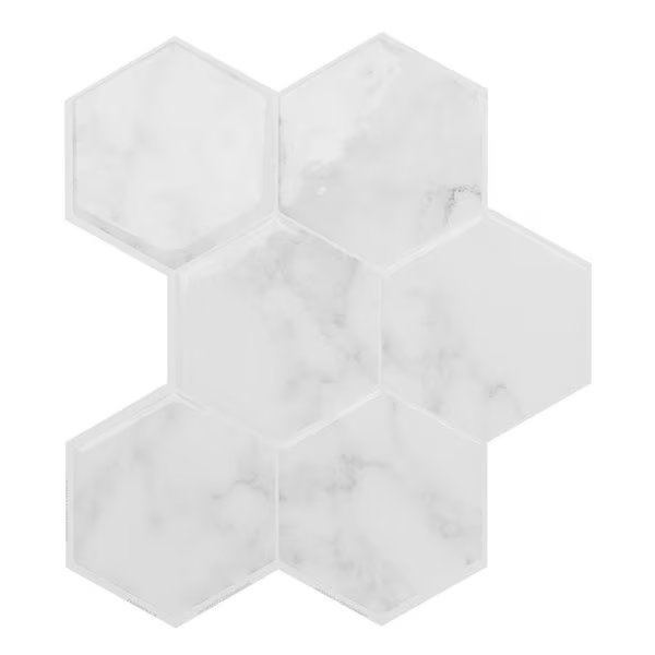9.56 in. W X 10.61 in. L White Glazed Vinyl Adhesive Wall Tile 4 pc, Smart Tiles, Mfr#: SM1190G-04-QG