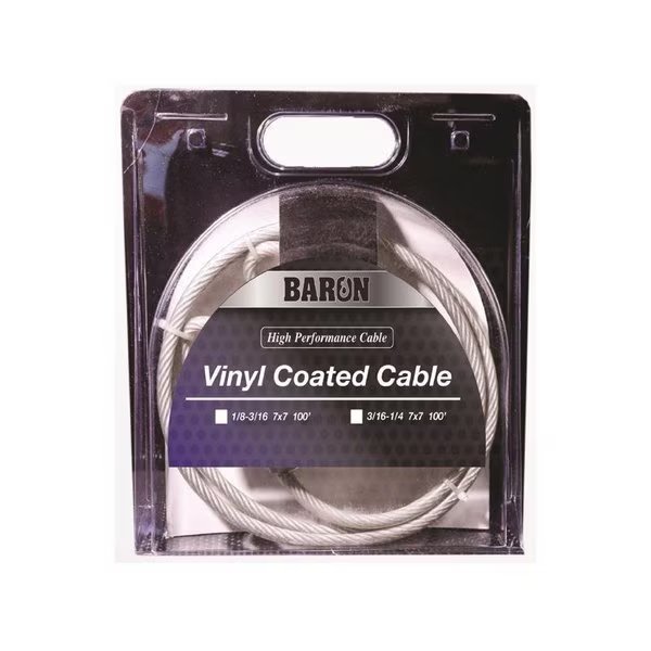 Vinyl Coated Galvanized Steel 3/16-1/4 in. D X 100 ft. L Aircraft Cable, Baron, Mfr#: 53205