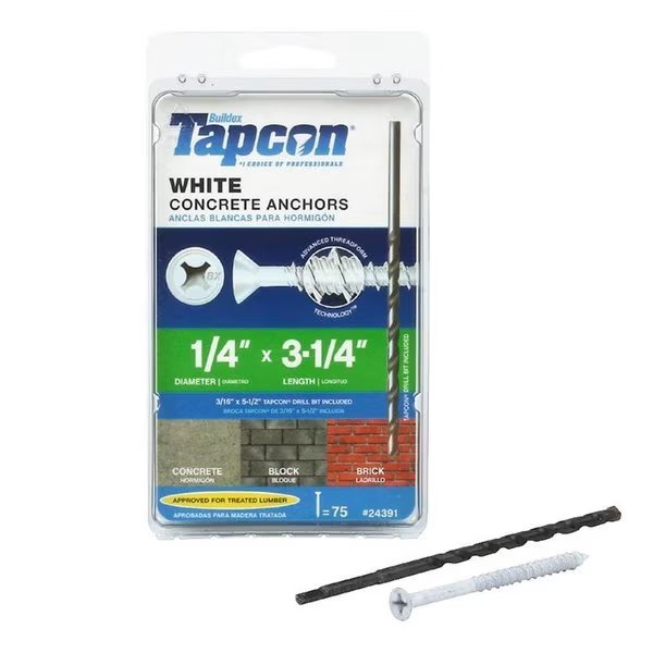 Tapcon Concrete Screw, Flat, 75 PK, Tapcon, Mfr#: 24391