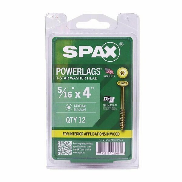LG SCREW 5/16in. X4in. YZ PK12, Spax, Mfr#: 45810208010043
