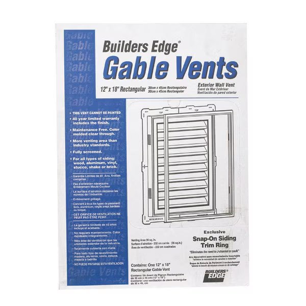 GABLE VENT 12""X18""WHT, Builders Edge, Mfr#: 120061218117
