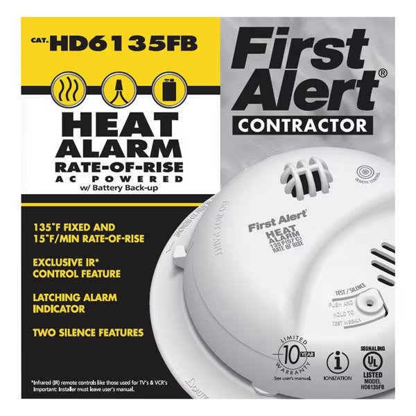 Heat Alarm 120V+9V Batt, First Alert, Mfr#: HD6135FB