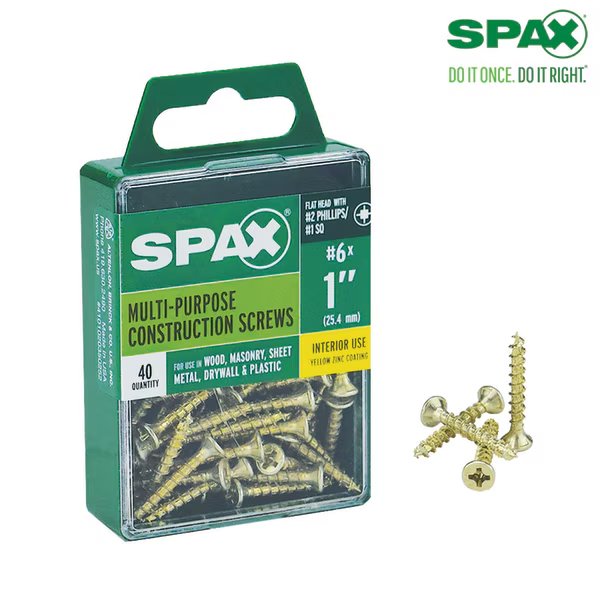 Sheet Metal Screw, #6 x 1 in, Yellow Zinc Plated Flat Head, Spax, Mfr#: 4101020350252