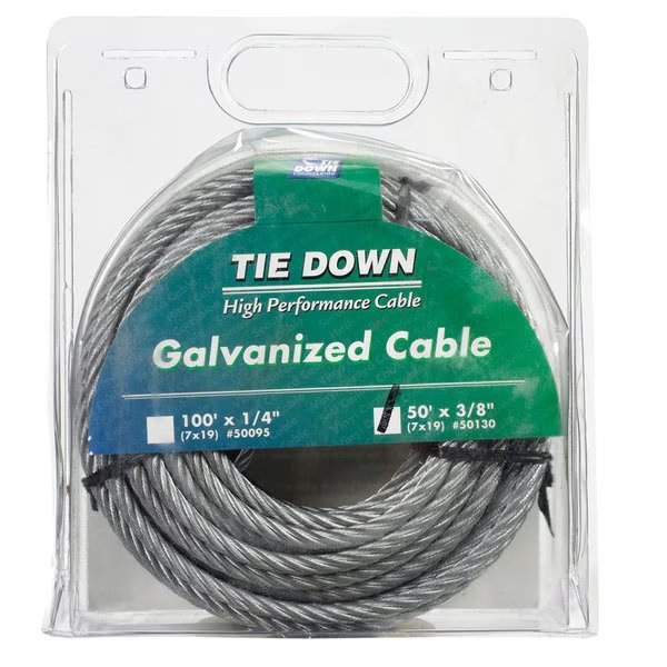 PRE-CUT CABLE50'GALV3/8"", Tie Down Engineering, Mfr#: 50130