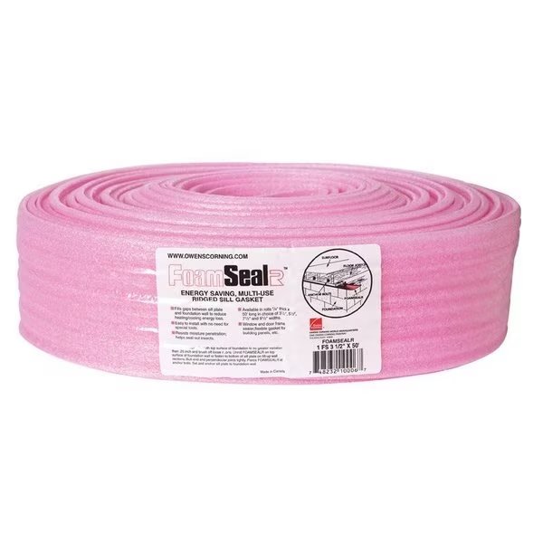 FormSealR 3.5 in. W X 50 ft. L Unfaced Fiberglass Sill Sealer Roll 14-1/2 sq ft, Owens Corning, Mfr#: 1FS