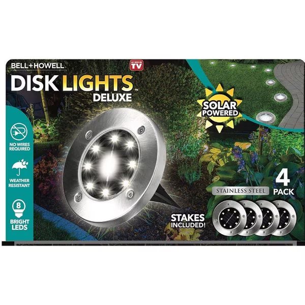 Bell + Howell Disk Lights Deluxe Solar Powered 3.75 W LED Garden Light , 4PK, Bell + Howell, Mfr#: 2016