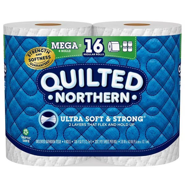 Ultra Soft & Strong Toilet Paper 4 Rolls 328 sheet 11356 ft., Quilted Northern, Mfr#: 94427