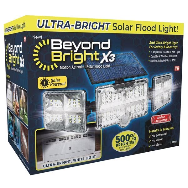 X3 Motion-Sensing Solar Powered LED Black Floodlight, Beyond Bright, Mfr#: BEBRSOL-MC4