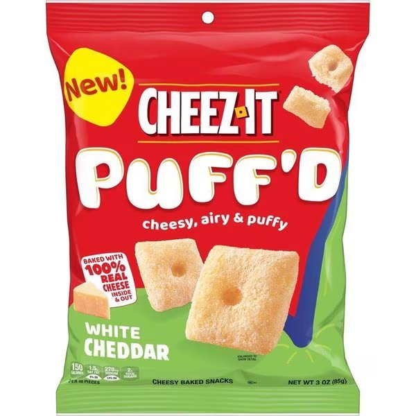 Cheez It Puff''D White Cheddar Crackers 3 oz Bagged, Cheez-It, Mfr#: 0241000000258