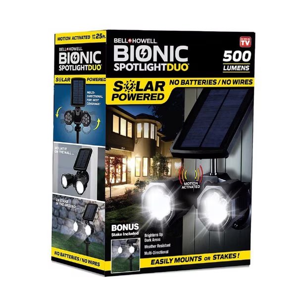 Bionic Spotlight Duo Motion-Sensing Solar Powered LED Black Spotlight, Bell + Howell, Mfr#: 7782