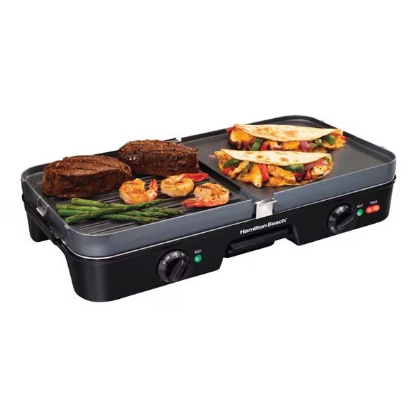 Black Plastic Nonstick Surface Griddle/Grill 180 sq in, Hamilton Beach, Mfr#: 38546