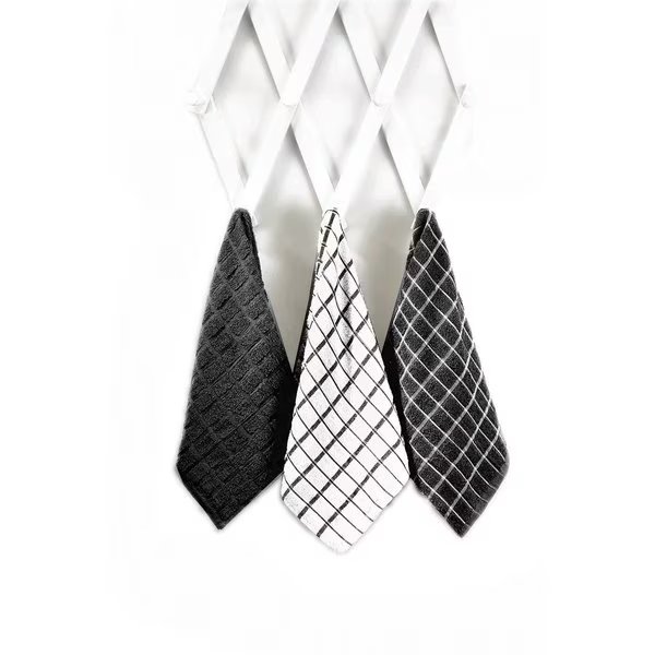 Black Cotton Check Kitchen Towel , 3PK, Ritz, Mfr#: 82414