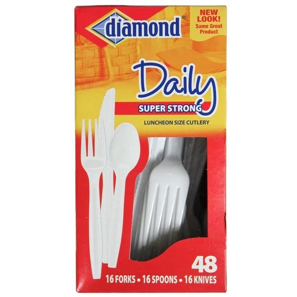White Plastic Luncheon Size Heavy Duty Cutlery 48 pk, 48PK, Diamond, Mfr#: 4142600116
